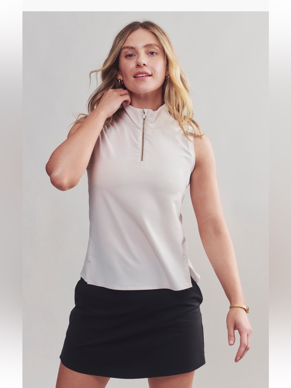 Rhone Course to Court Sleeveless Halt Zip Top shirt golf tennis Sand XXL NWT